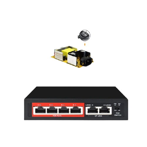 [4244114] Мрежов комутатор POE 48V с 4 порта 100M  IEEE 802.3 af/at и 2x 100M uplink съвместим с IP camera/Wireless AP/POE camera